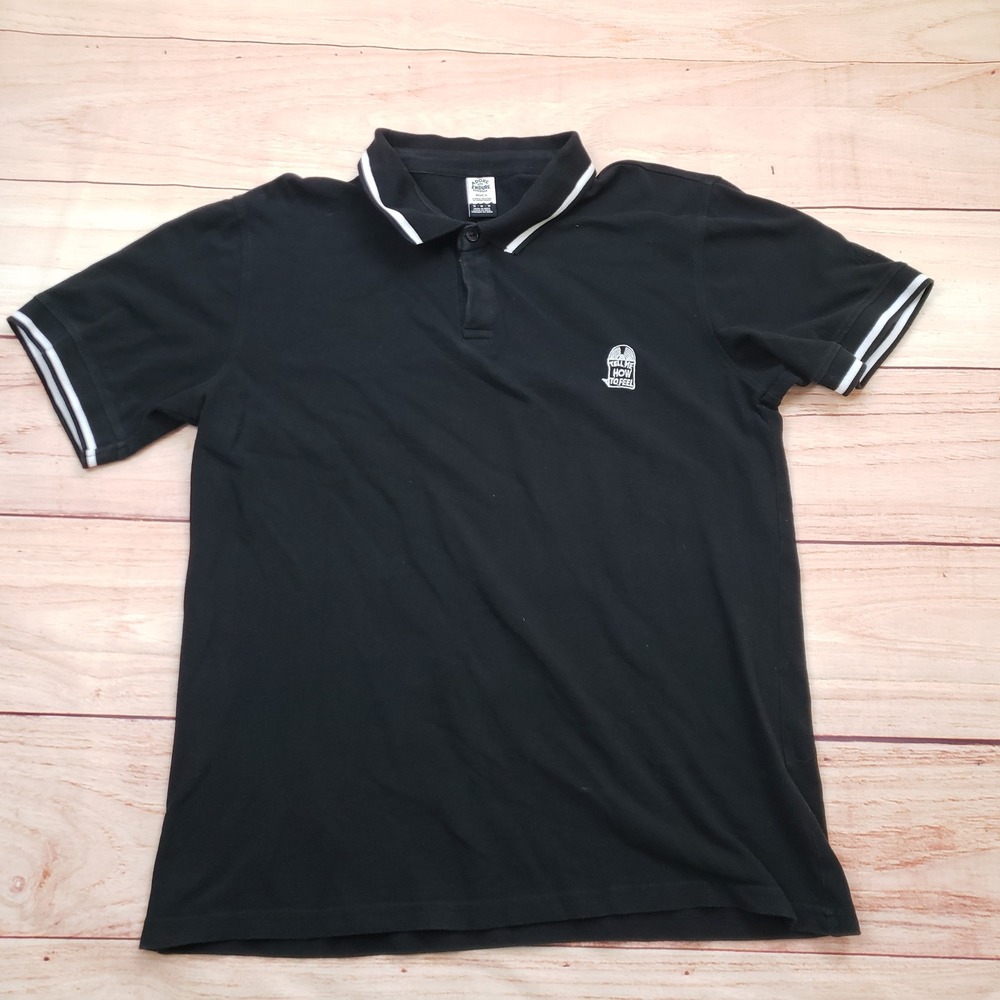 RVCA Stephen Powers Adore and Endure Polo Shirt‎ Mens Medium Black Surf Adult